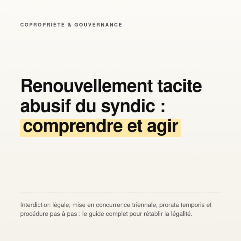 Renouvellement tacite du syndic : cadre légal et recours