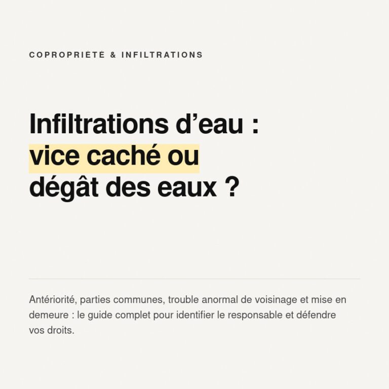 Infiltrations d’eau en copropriété et vice caché : les recours