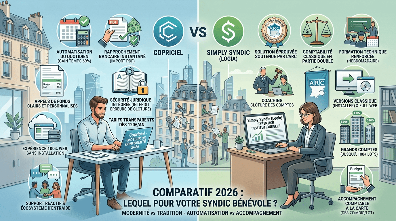 Copriciel vs Simply Syndic (Logia) : Le comparatif 2026 pour votre syndic bénévole