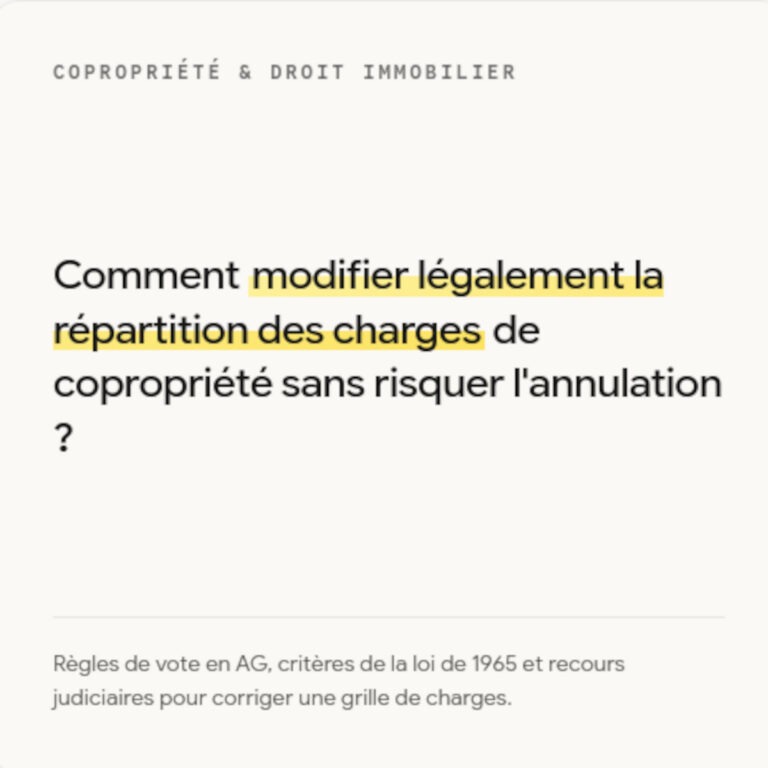 Comment modifier légalement la répartition des charges de copropriété sans risquer l'annulation